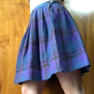 Vintage 1960s Purple Blue Plaid Pleated Skirt S